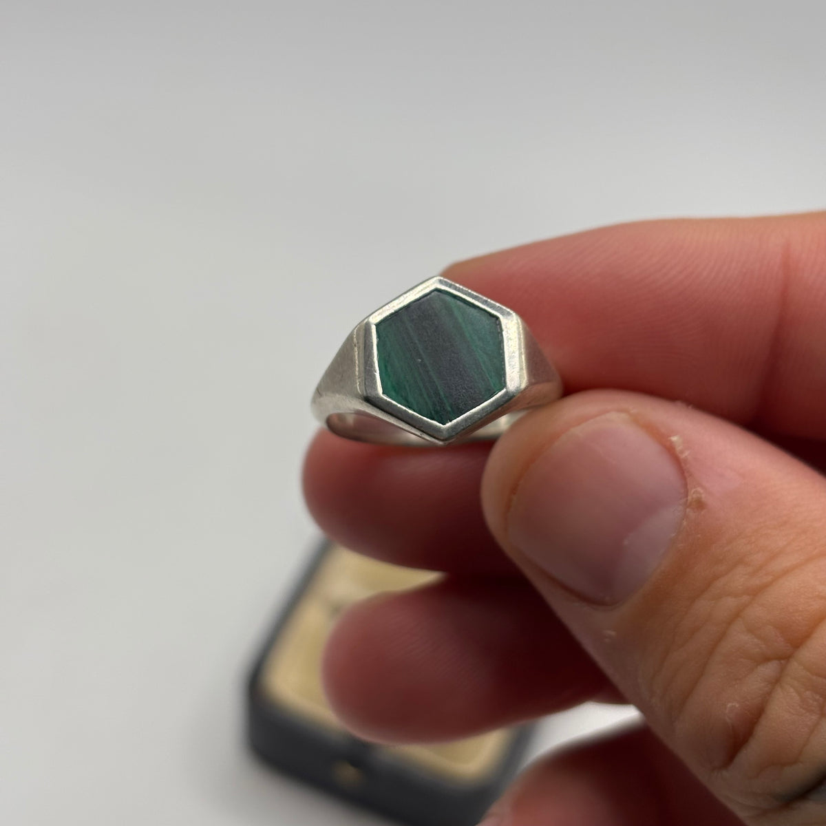 Silver Malachite Signet Ring (N)