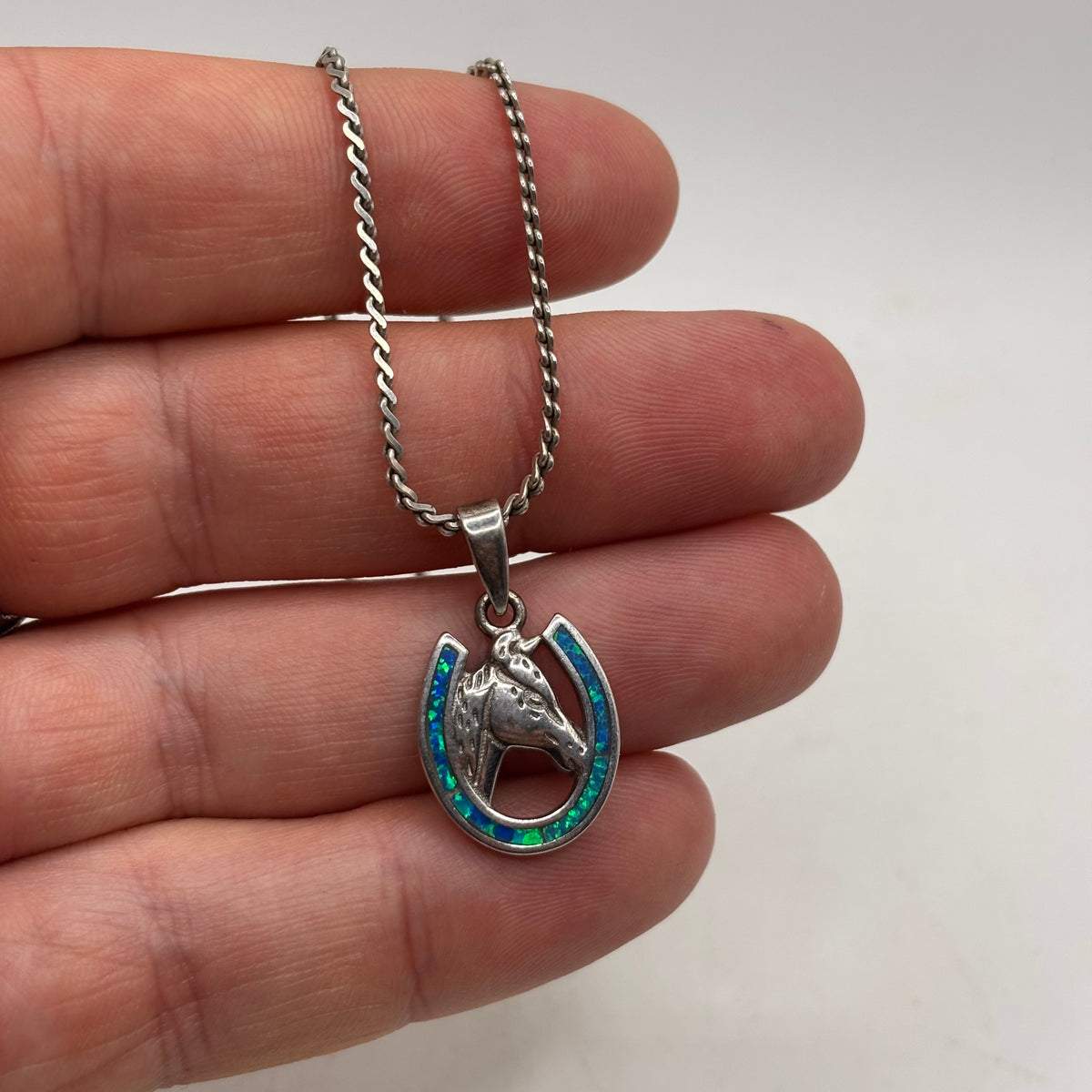 Silver 16” Opalite Horseshoe Necklace