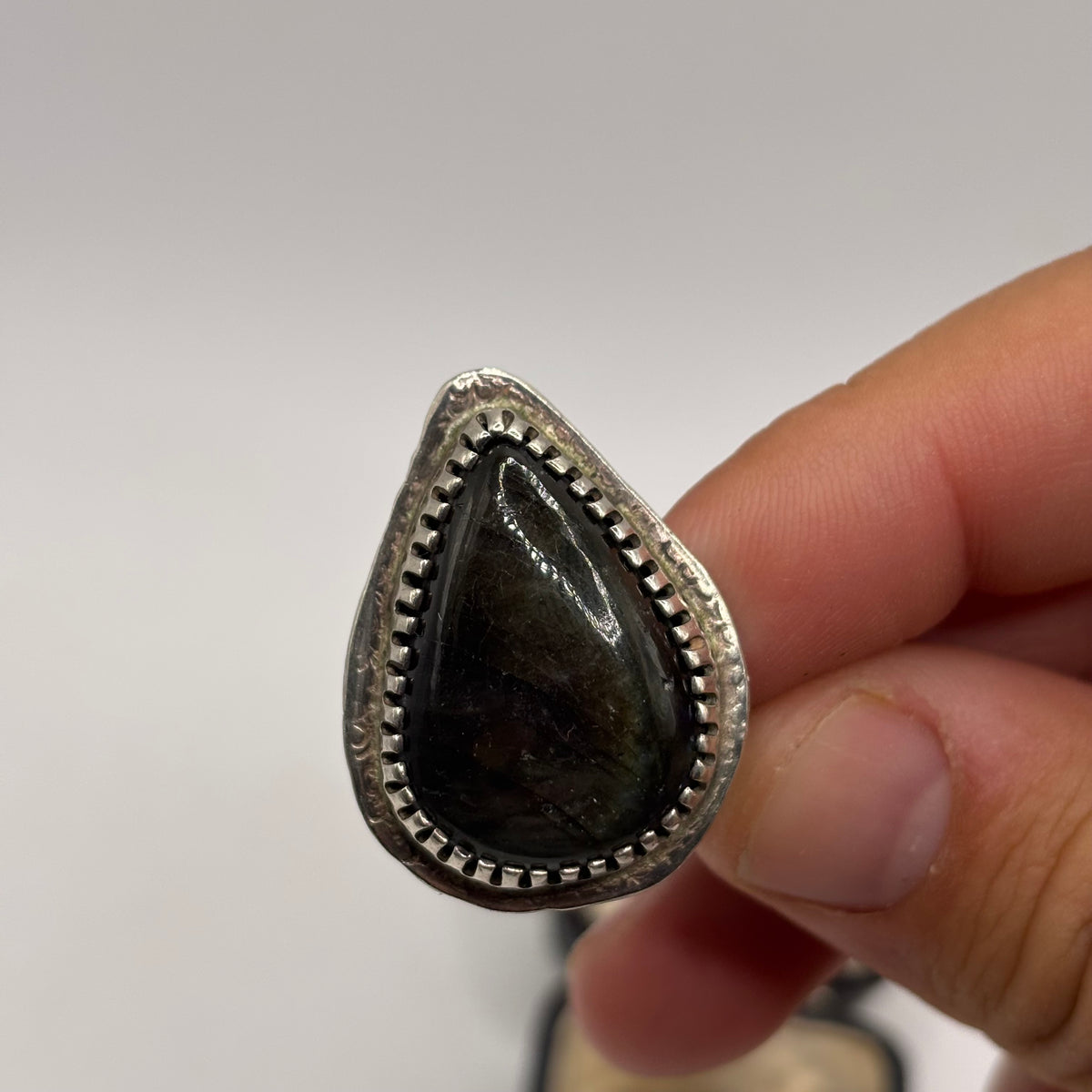 Silver Chunky Labradorite Ring (N)