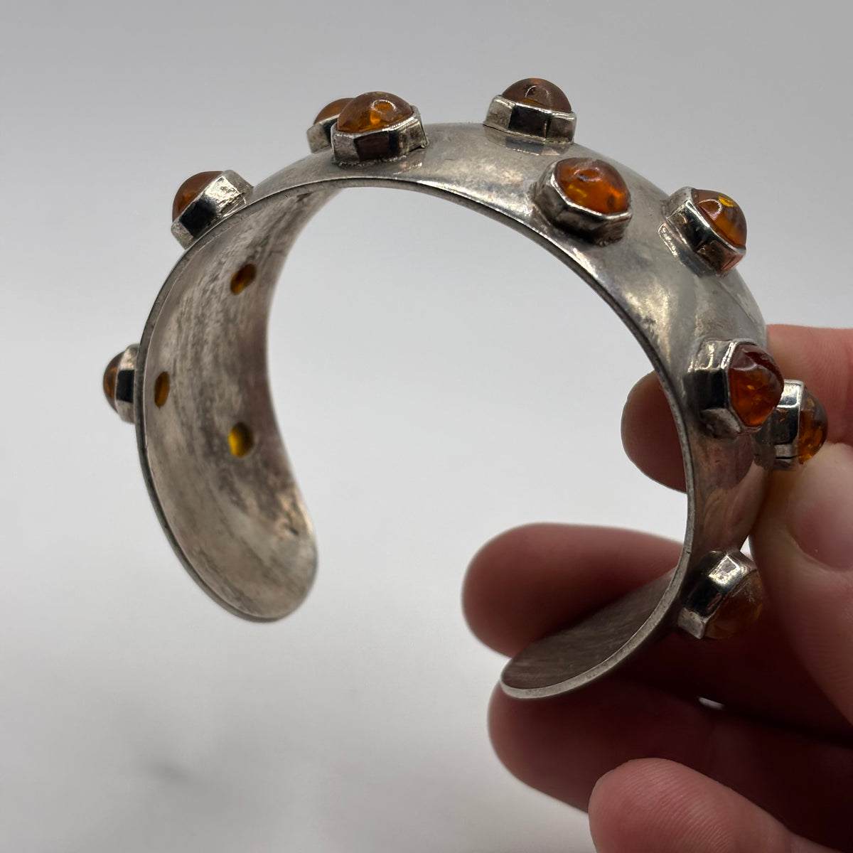 Silver Incredible Amber Modernist Cuff