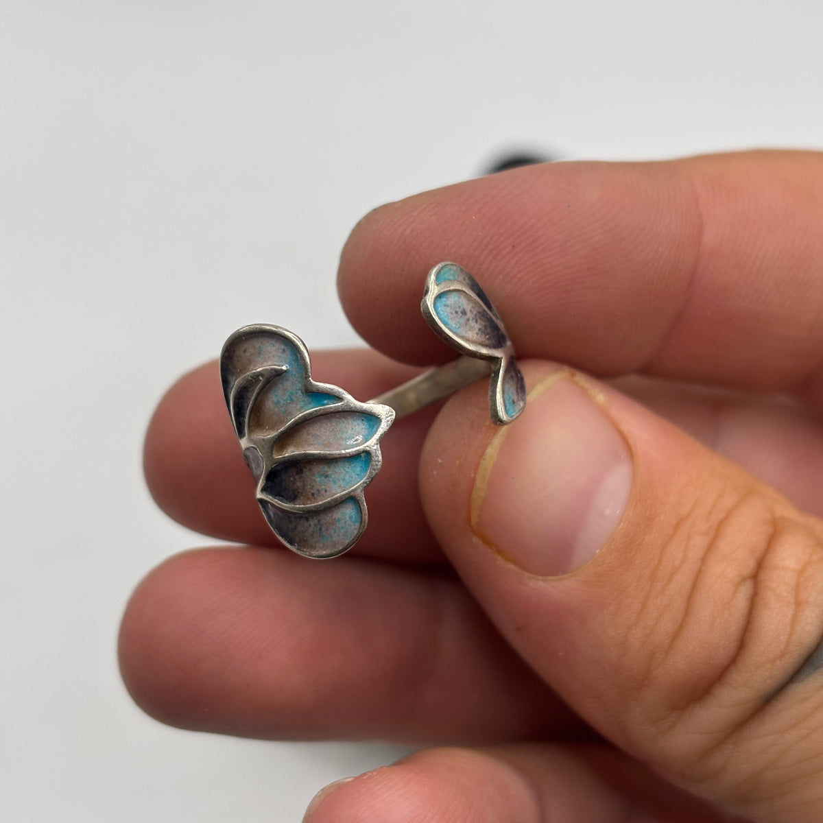 Silver 1970s Norman Grant Enamel Ring (Q)