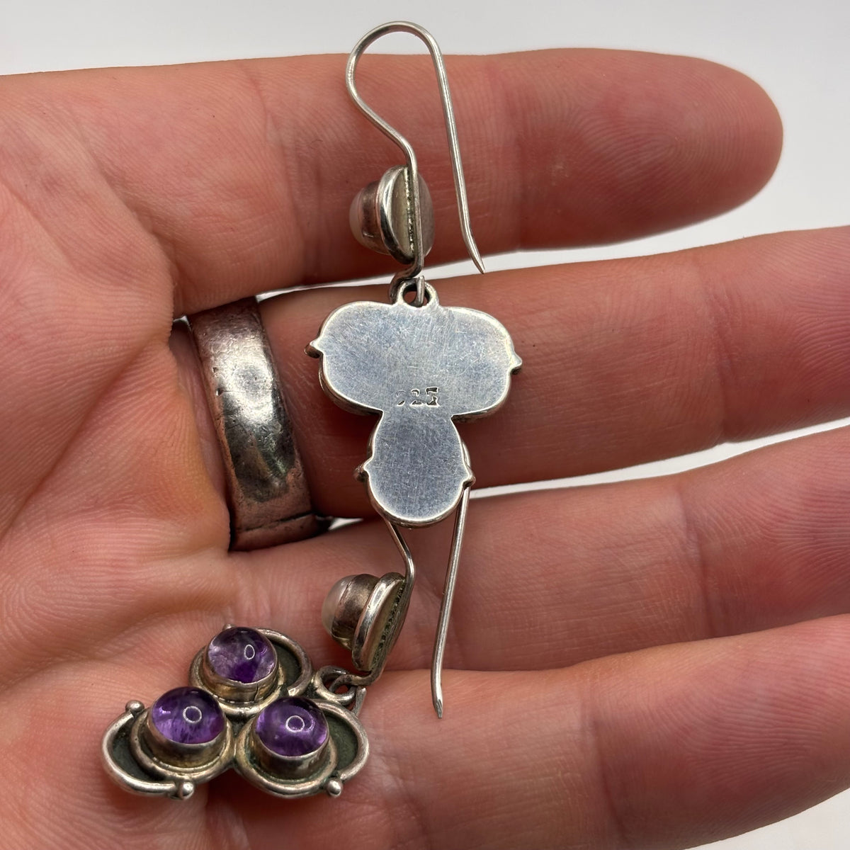 Silver Pearl & Amethyst Earrings (50mm)