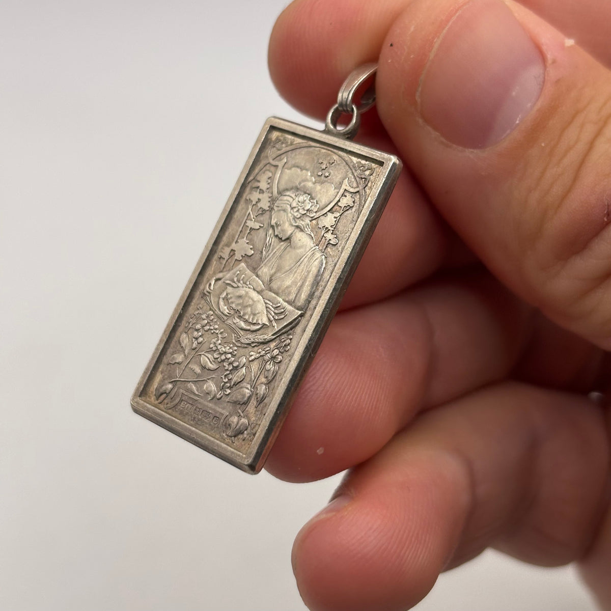 Silver Vintage Art Nouveau Cancer Pendant