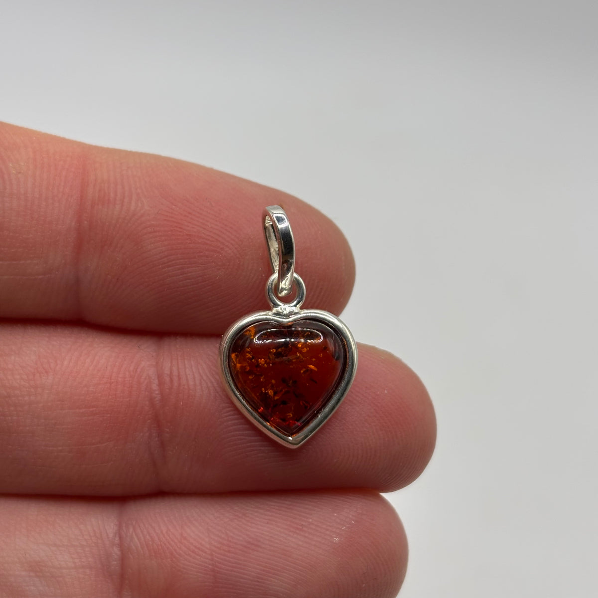 Silver Amber Heart Pendant