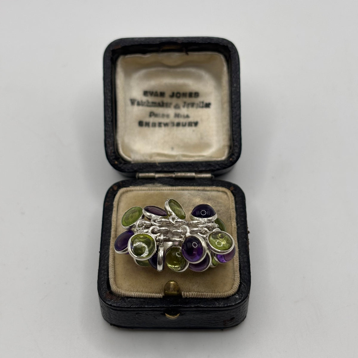 Silver Unusual Amethyst & Peridot Ring (Q)