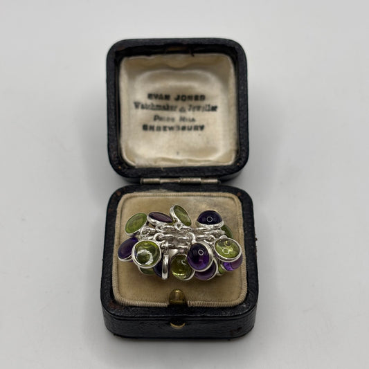 Silver Unusual Amethyst & Peridot Ring (Q)