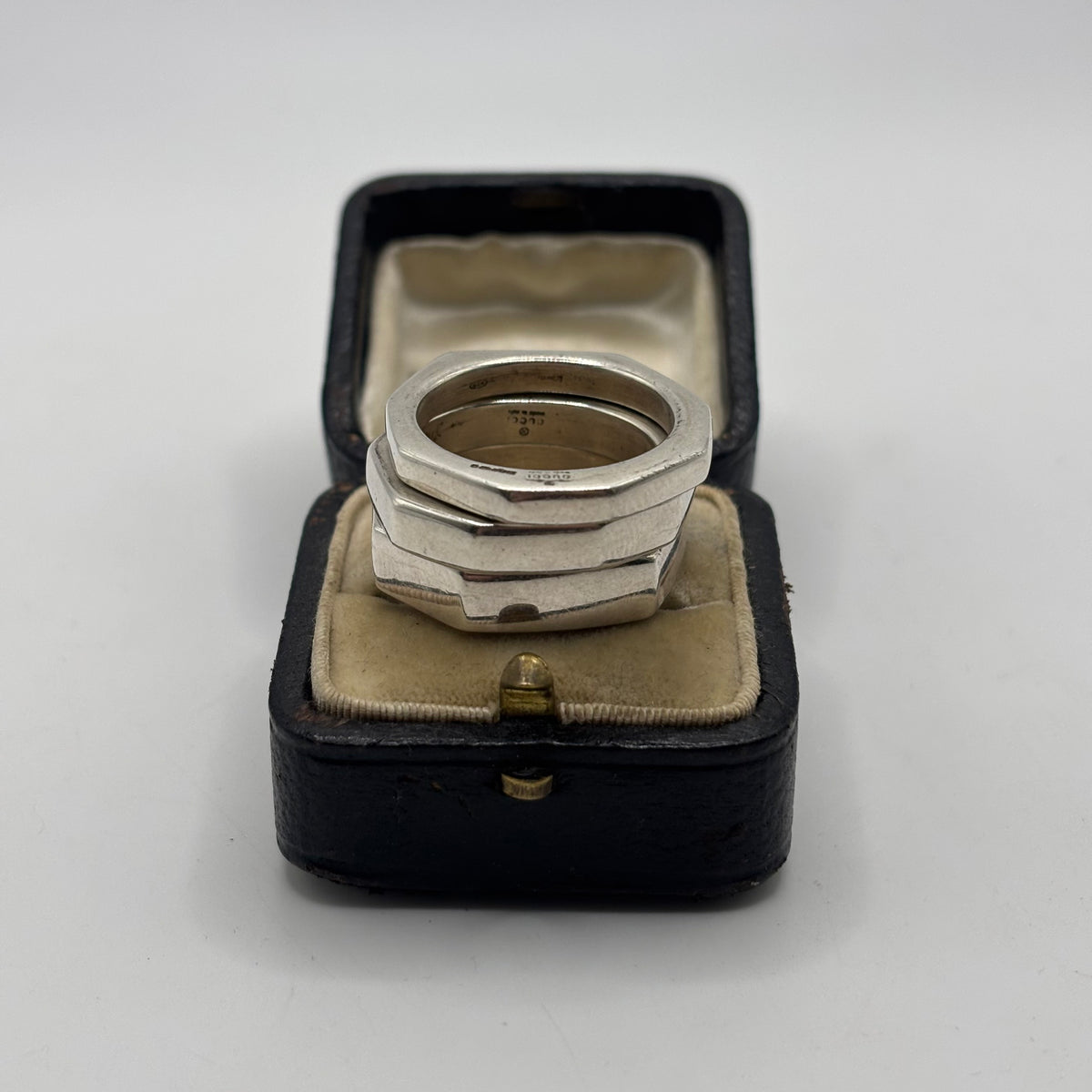 Silver Gucci Triple Hexagonal Nut Stacking Rings (S)