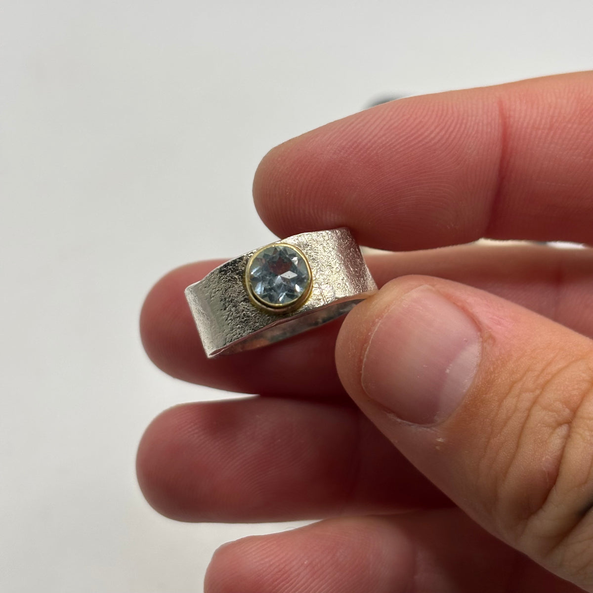 Silver Blue Topaz Chunky Ring (O)