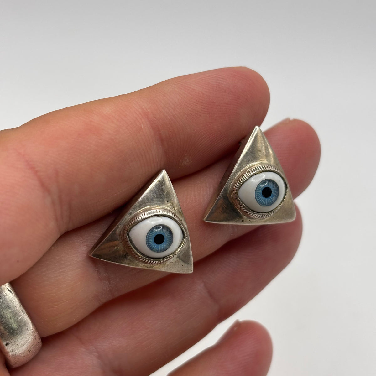 Silver Triangle Eye Earrings
