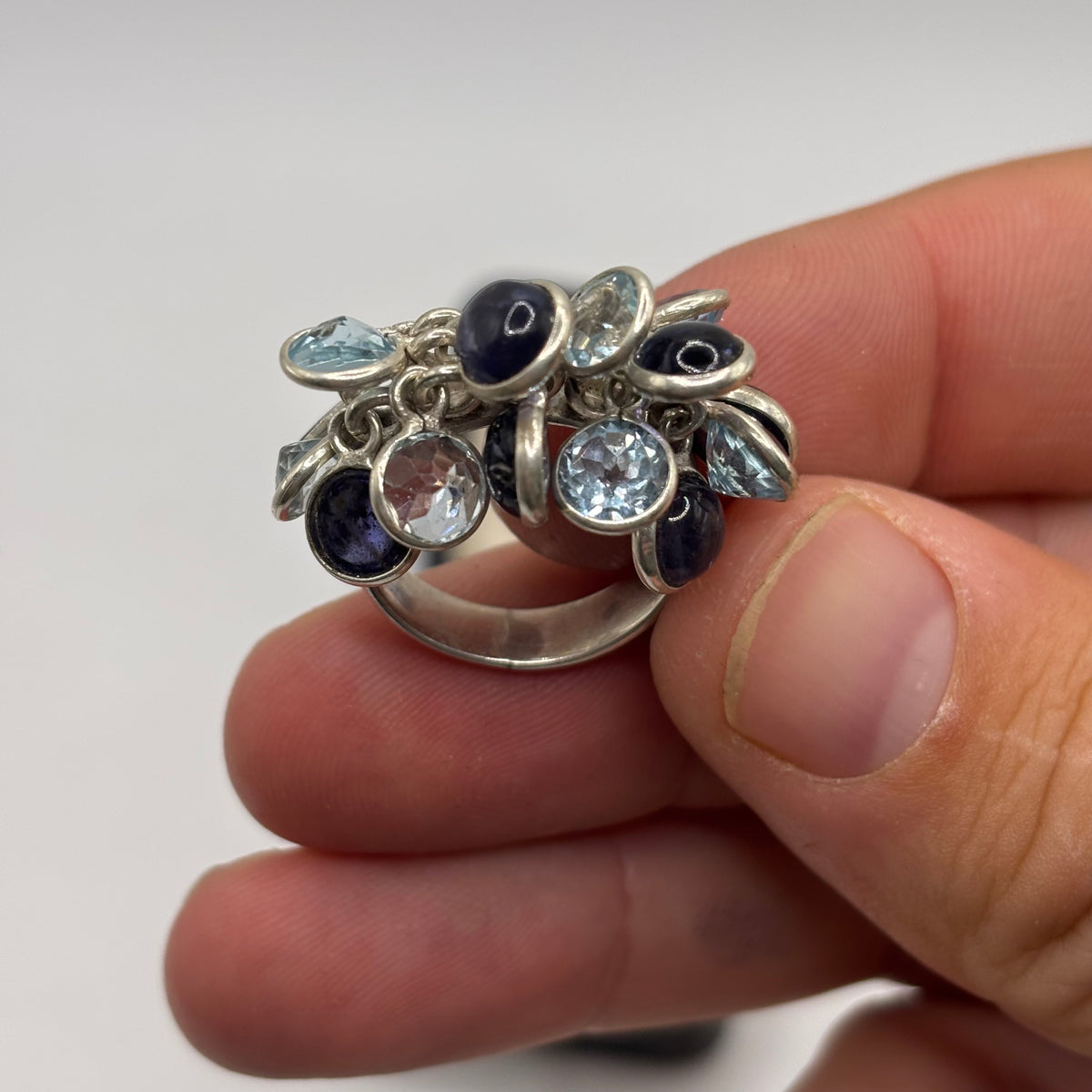 Silver Unusual Iolite & Blue Topaz Ring (N)