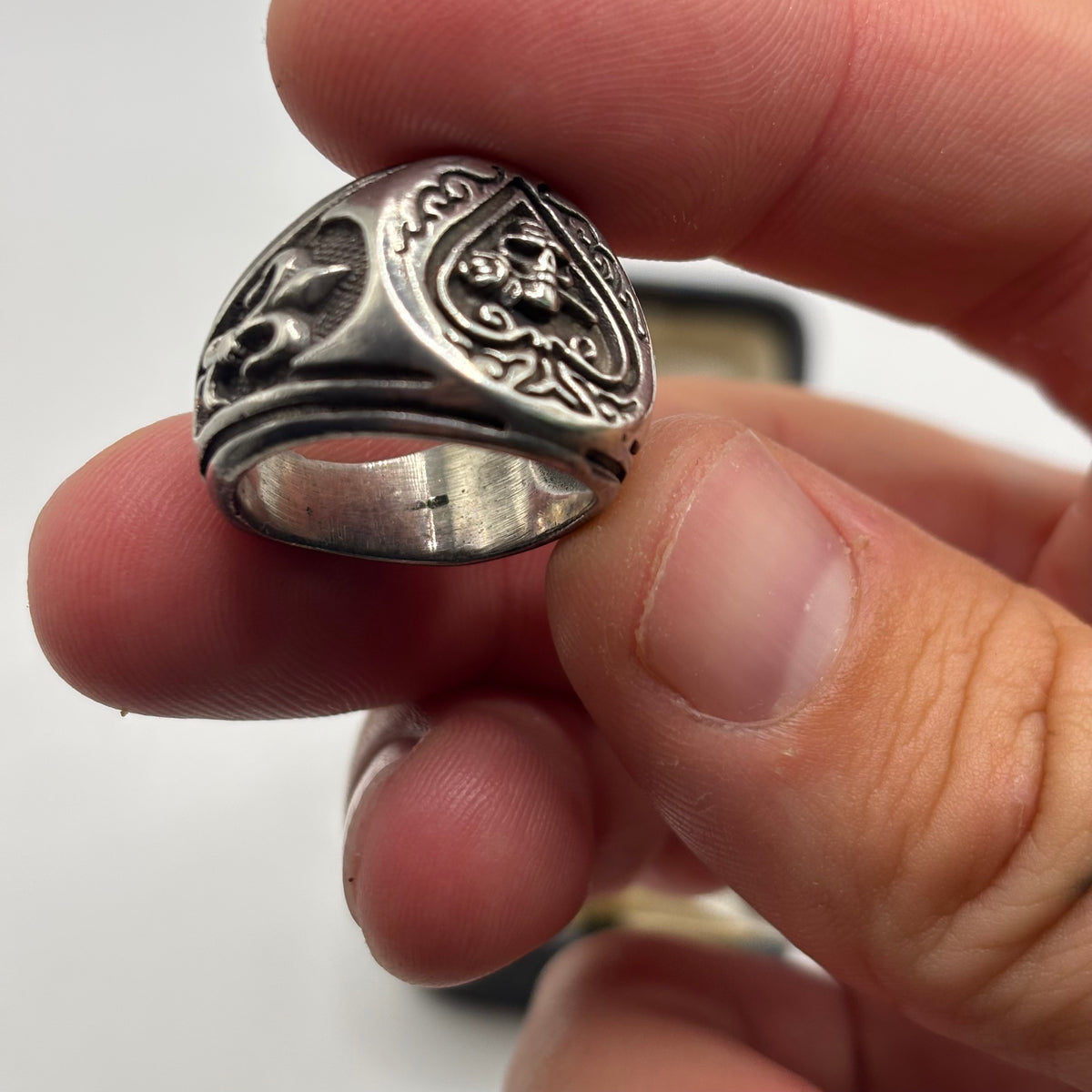 Silver Heavy Skull Biker Ring (N)