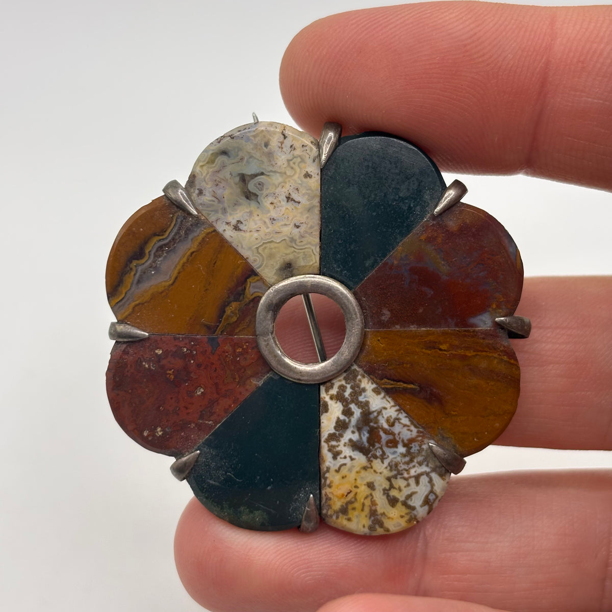 Silver Antique Victorian Agate Brooch