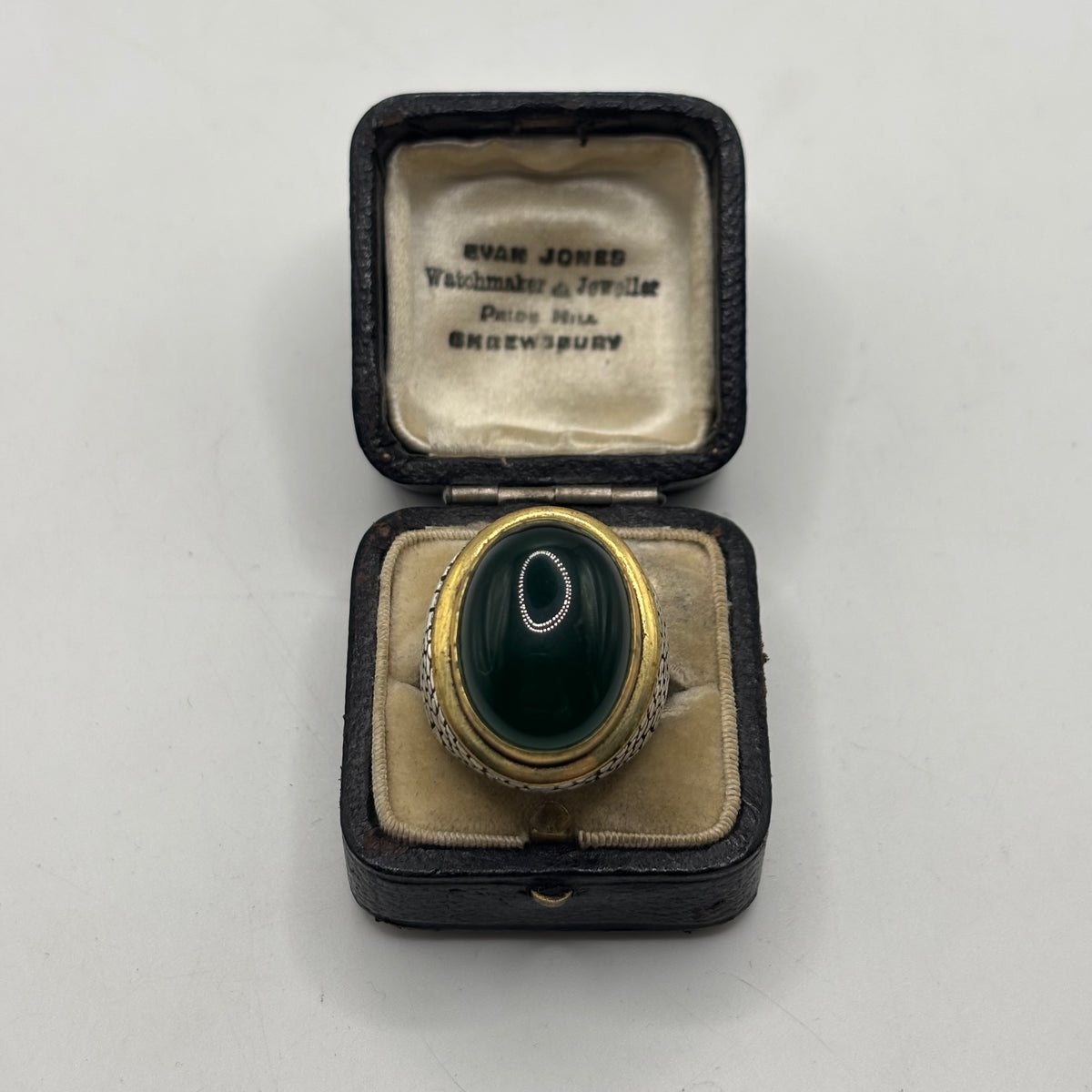 Silver Green Agate Chunky Signet Ring (P)