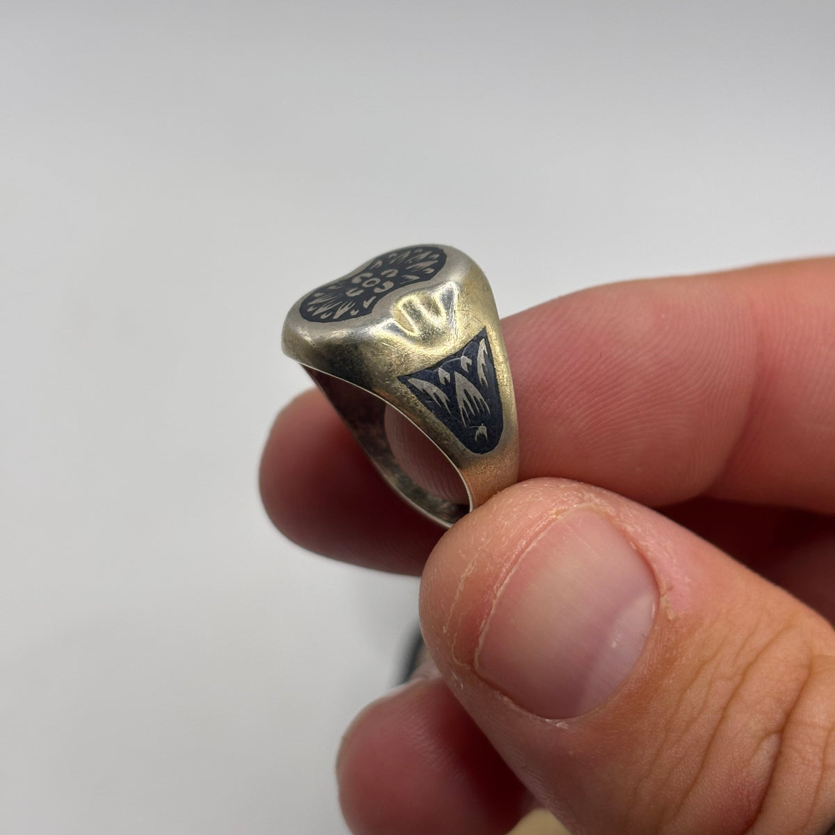 Silver Niello USSR Vintage Ring (N)