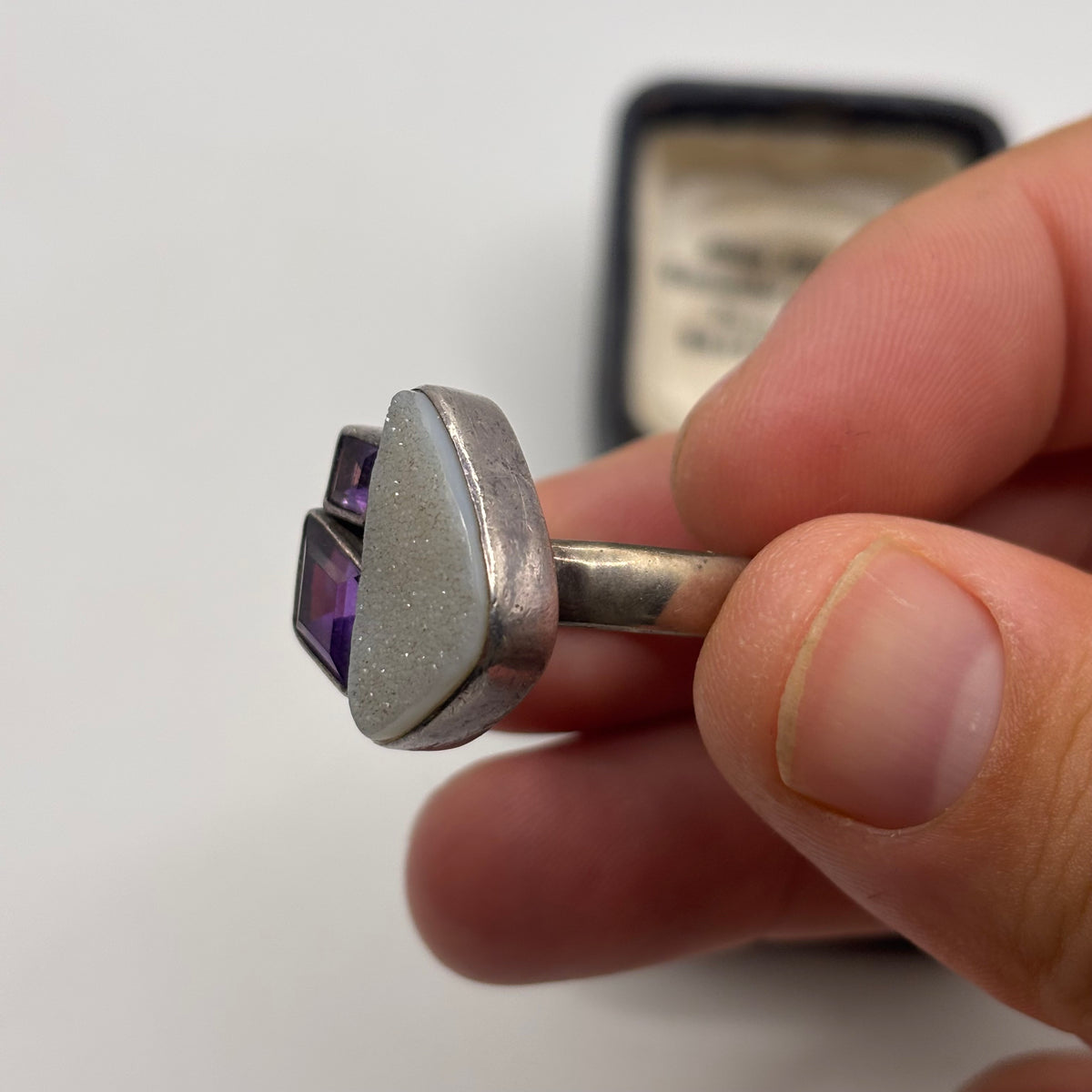 Silver Quartz & Amethyst Ring (Q)