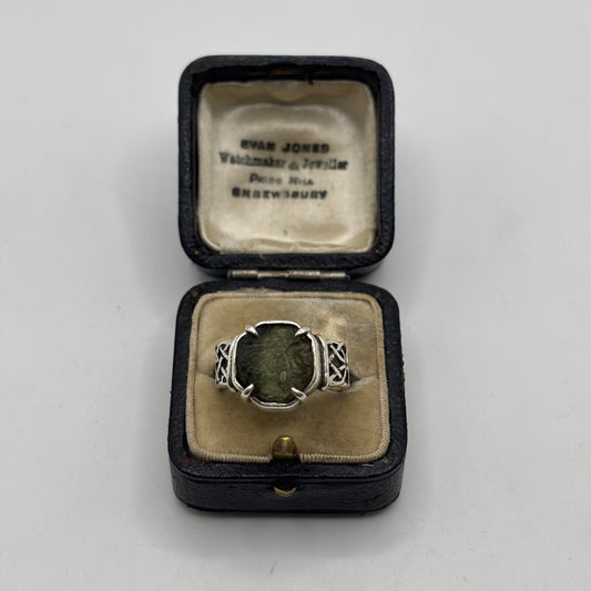 Silver Moldavite Celtic Ring (P)