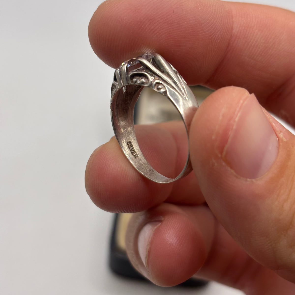 Silver Vintage Cubic Zirconia Gypsy Ring (T)
