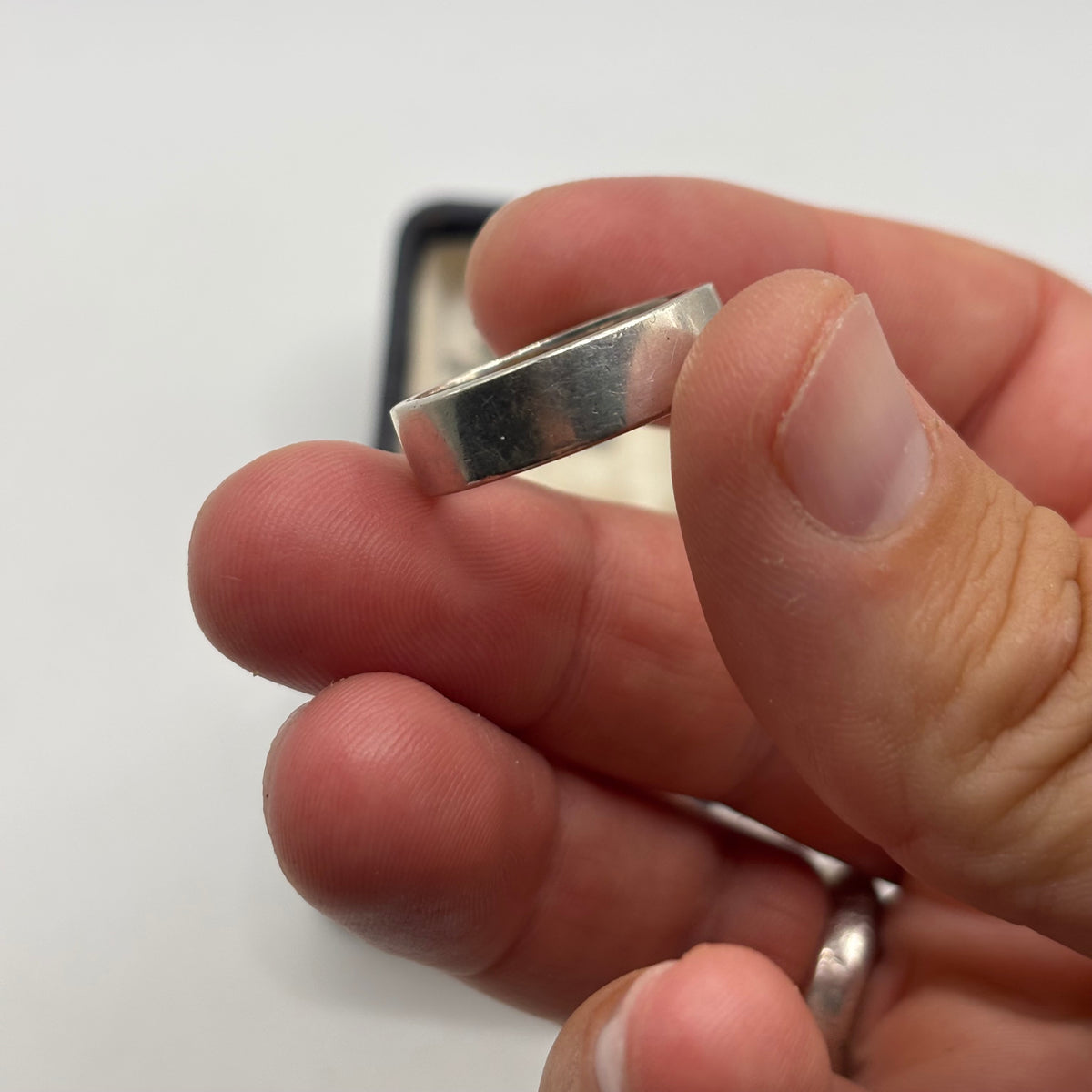 Silver CZ Check Board Band Ring (S)