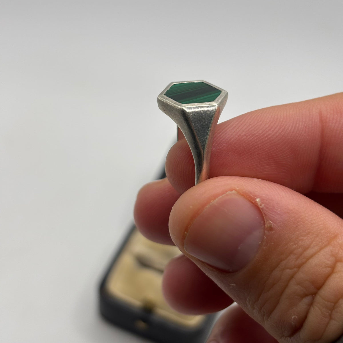 Silver Malachite Signet Ring (N)