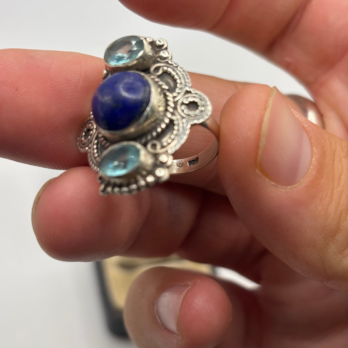 Silver Lapis & Mixed Gem Ring (L)