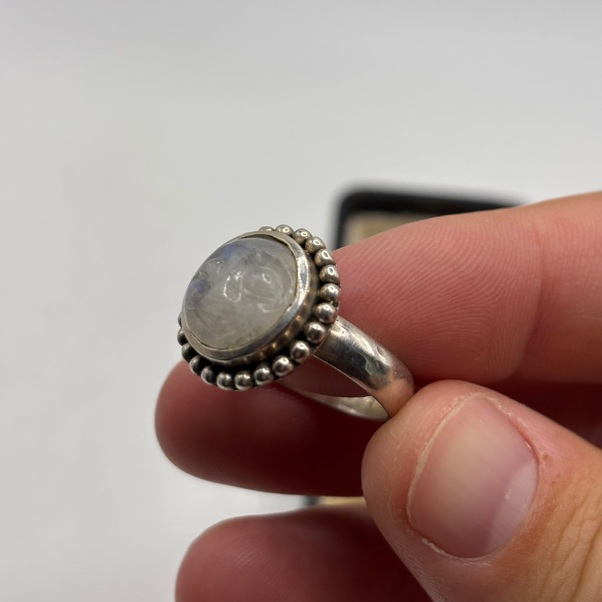 Silver Moonstone Moon Face Ring (P)