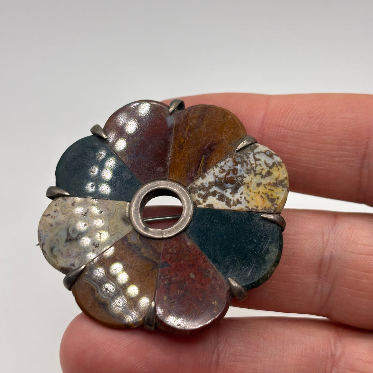 Silver Antique Victorian Agate Brooch