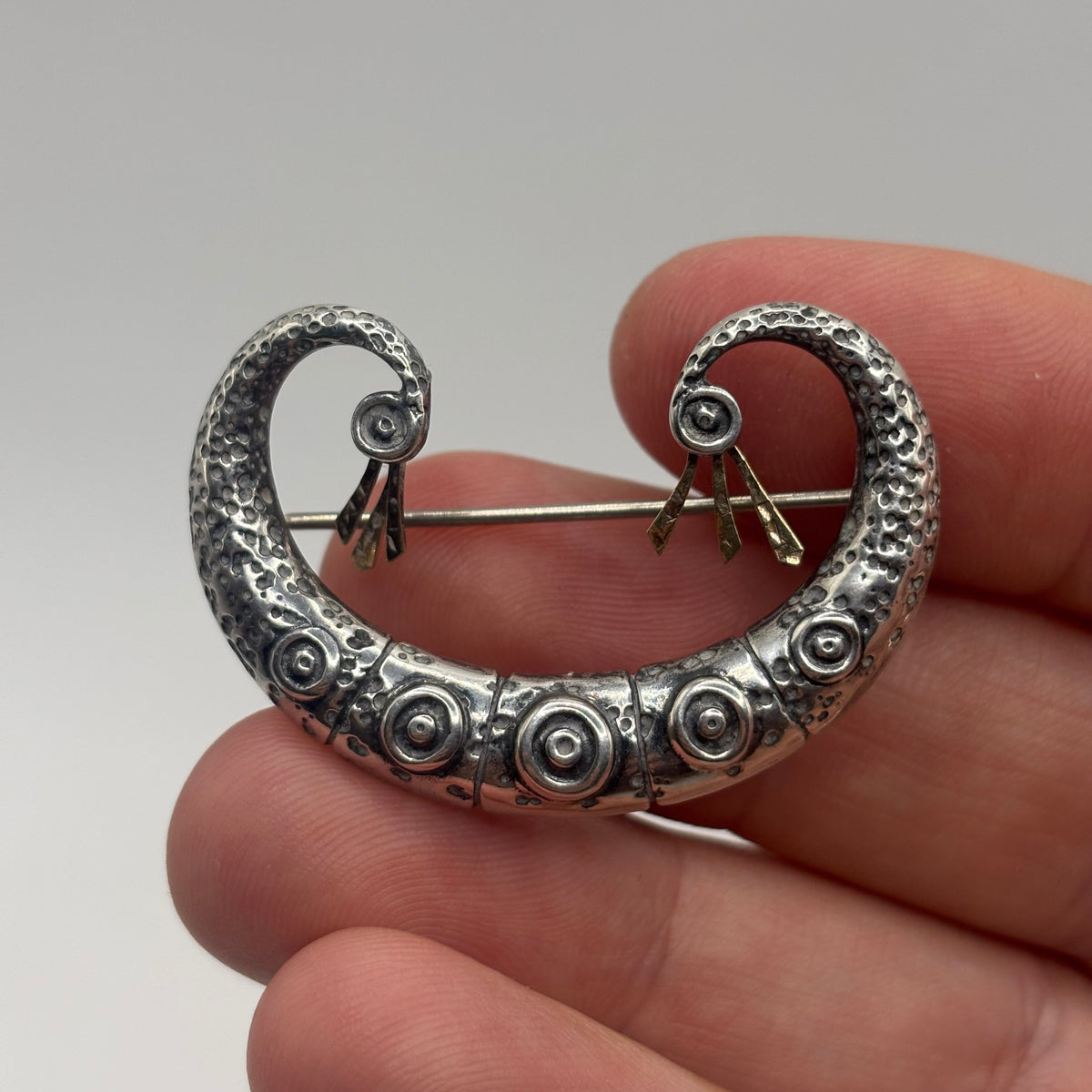 Silver Vintage Ola Gorie Long Boat Brooch