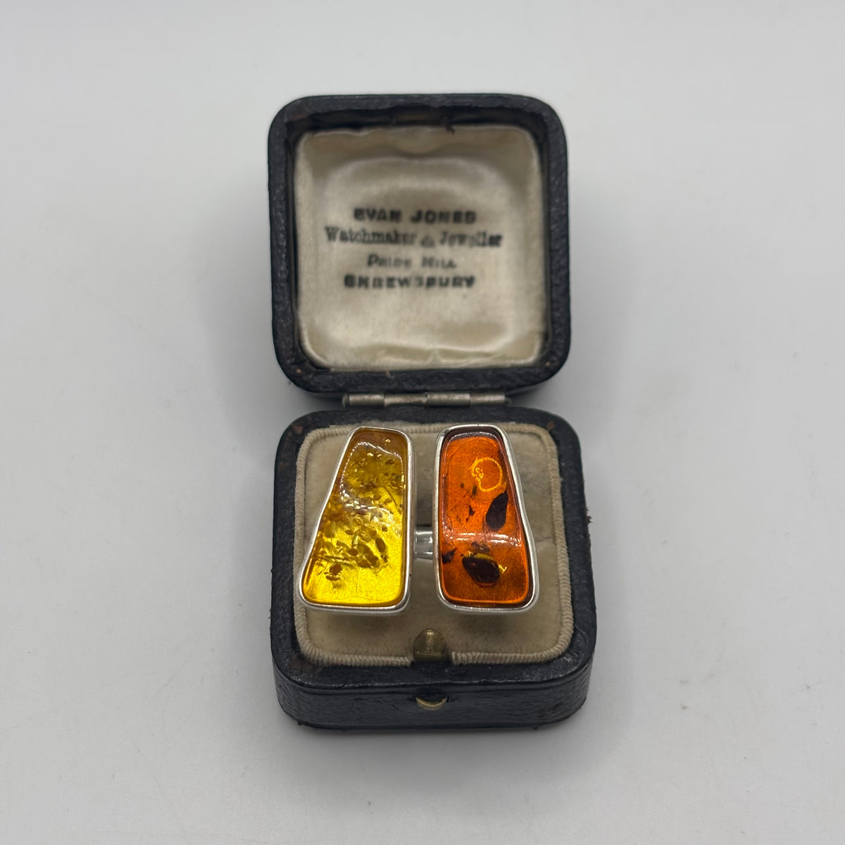 Silver Abstract Amber Ring (N)
