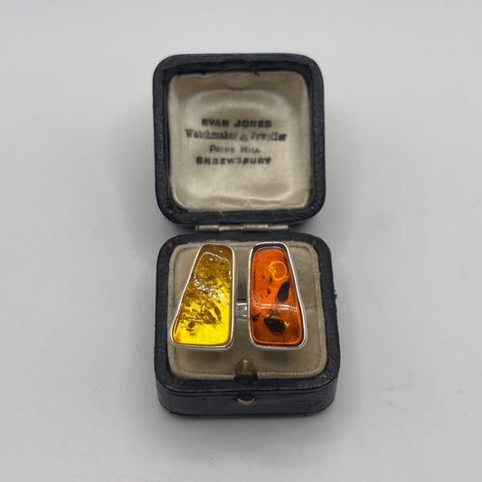 Silver Abstract Amber Ring (N)