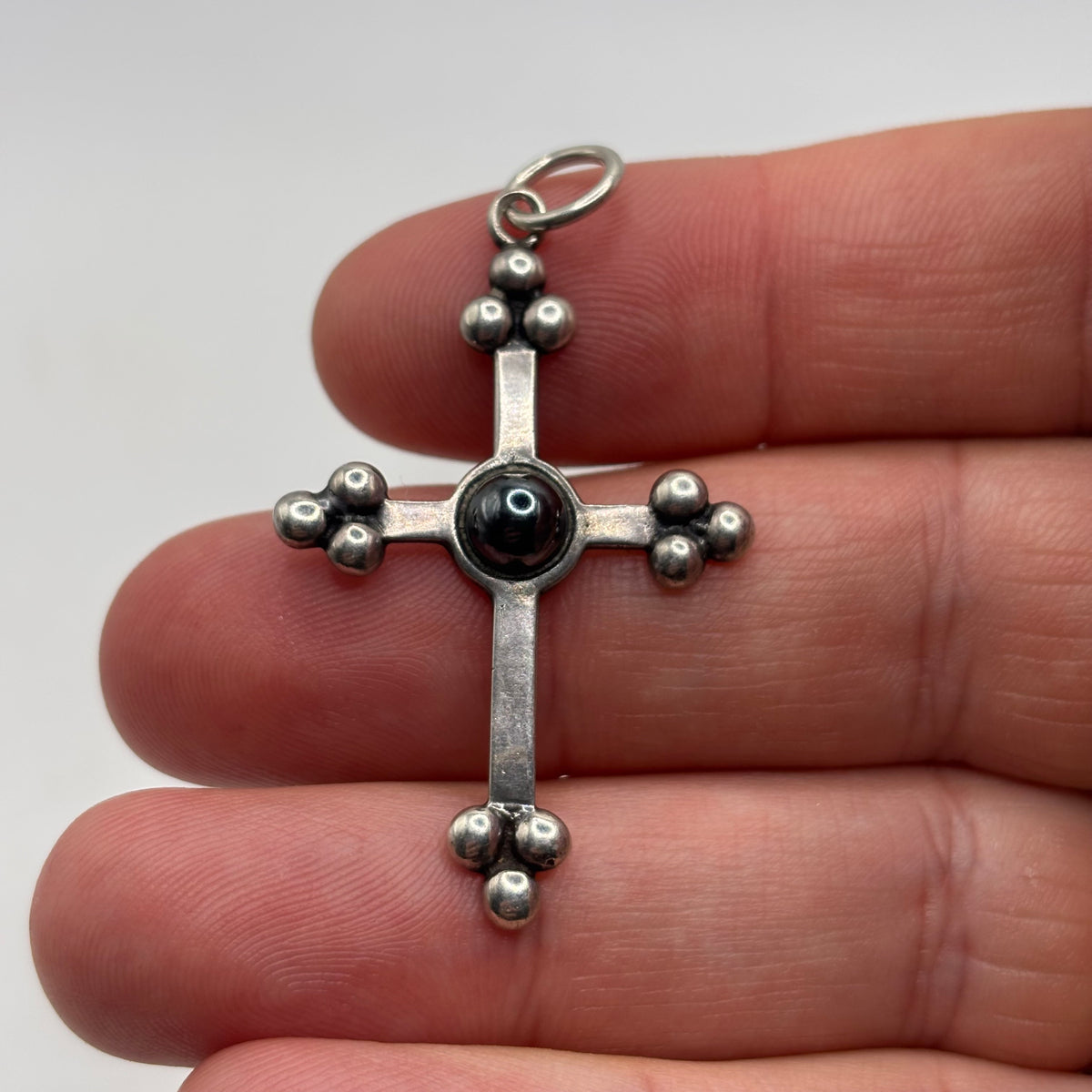 Silver Hematite Cross Pendant