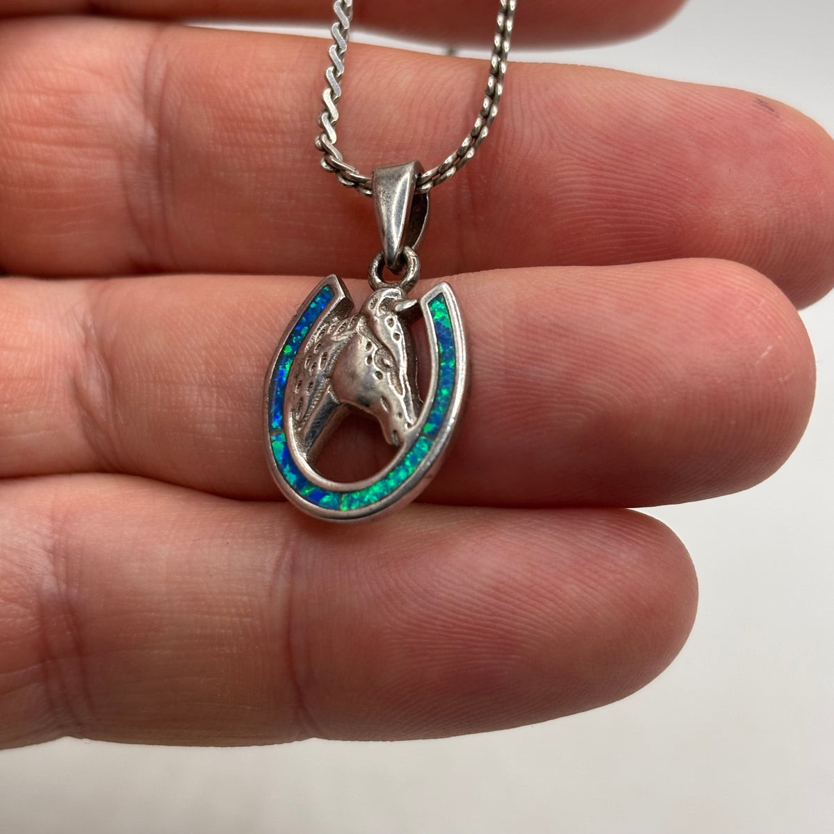 Silver 16” Opalite Horseshoe Necklace
