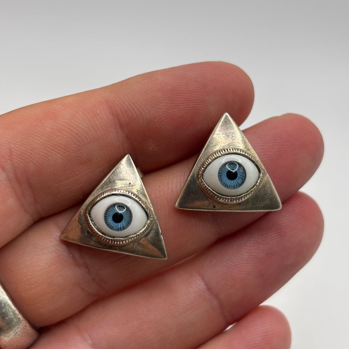 Silver Triangle Eye Earrings
