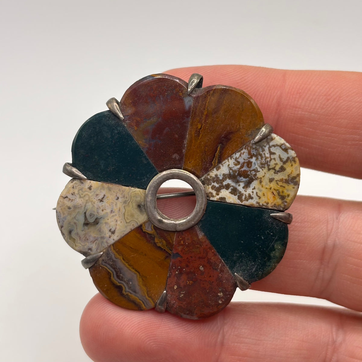 Silver Antique Victorian Agate Brooch