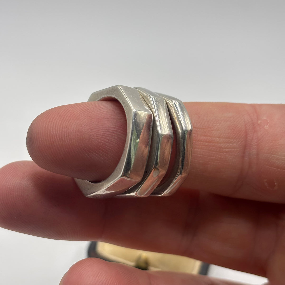 Silver Gucci Triple Hexagonal Nut Stacking Rings (S)