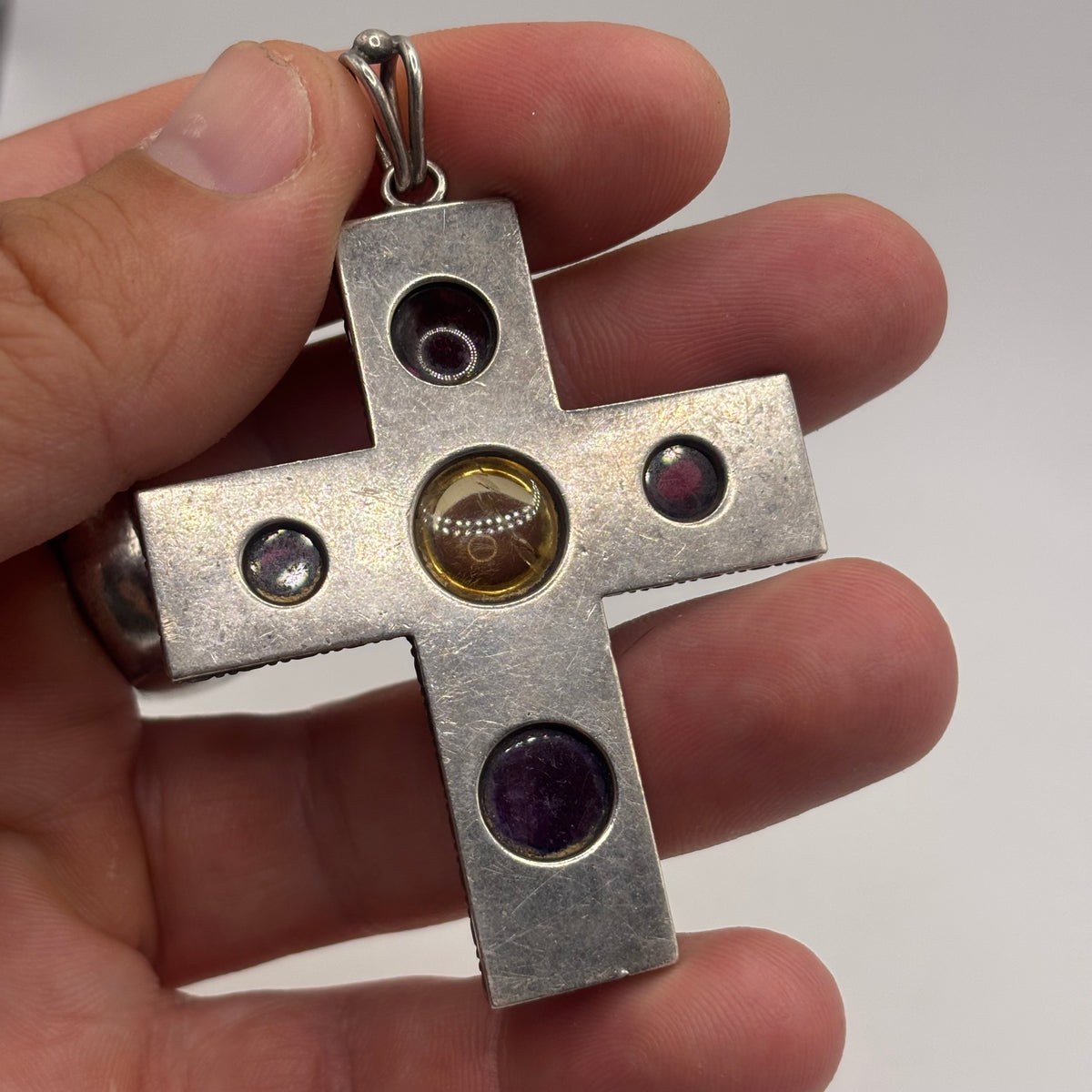 Silver Huge Mixed Gem Cabochon Cross