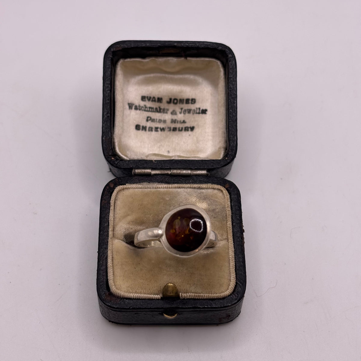 Silver Amber Inlayed Ring (R)