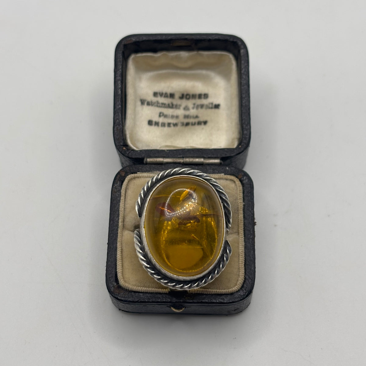 Silver Large Amber Ring (Q)