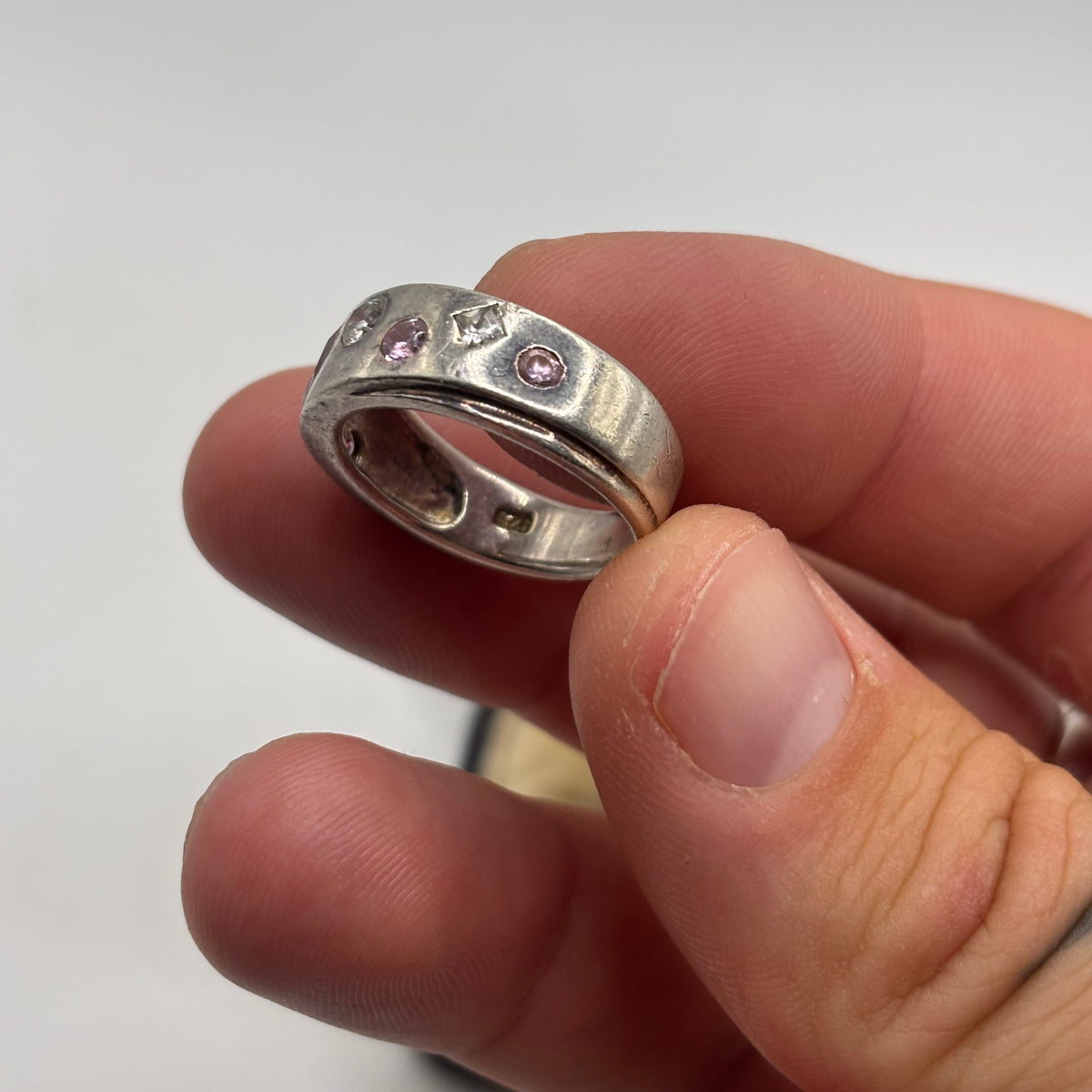 Silver Pink & White CZ Band Ring (P)
