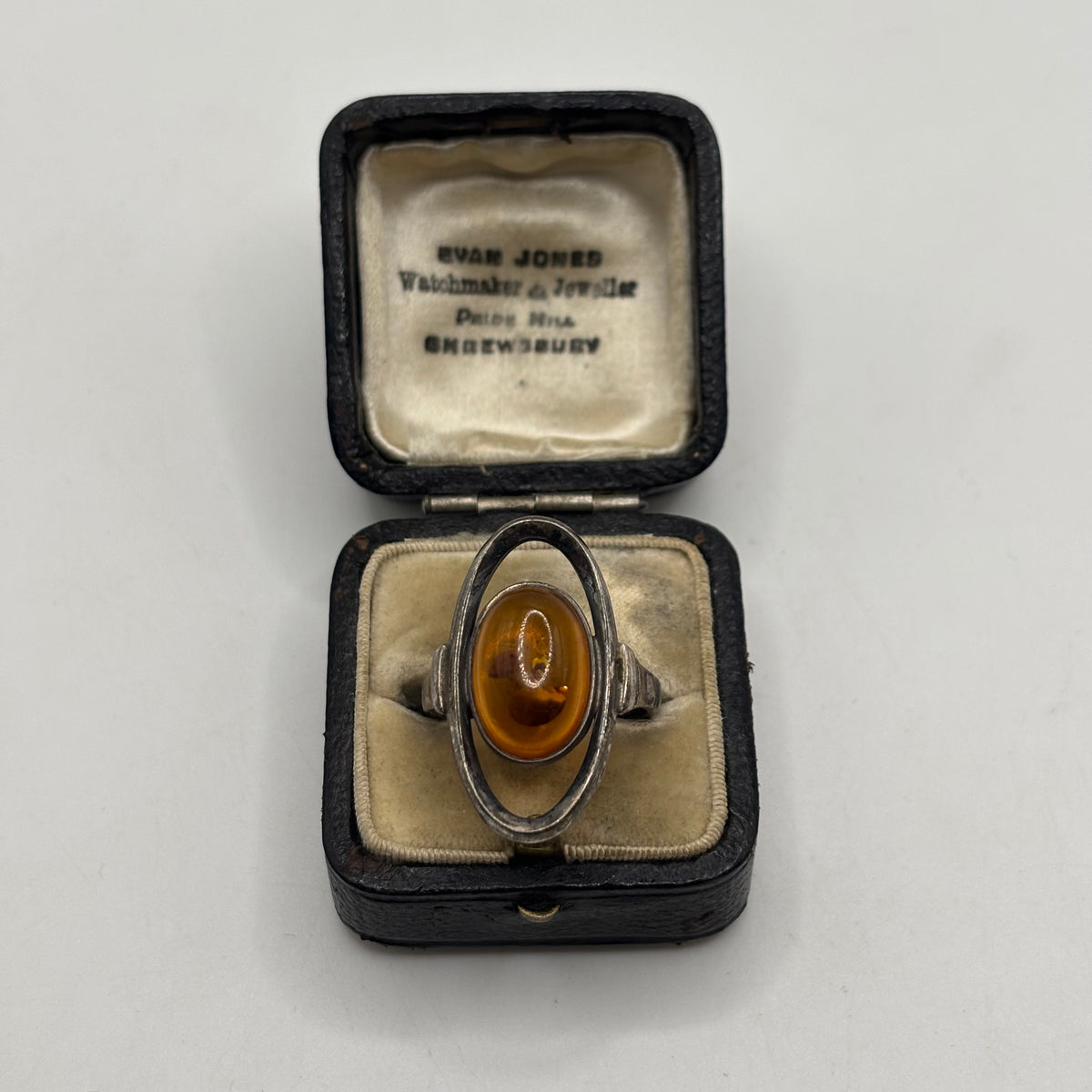 Silver Mid Century Amber Ring (R)