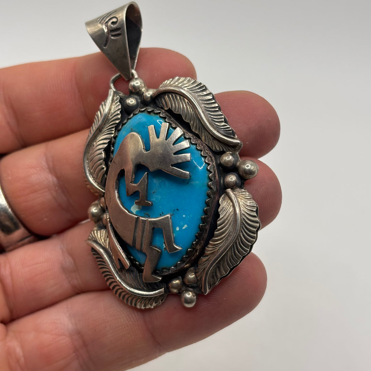 Silver Native American Kokopelli Turquoise Pendant