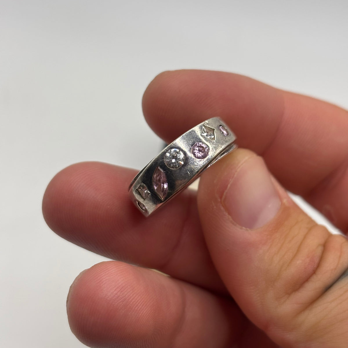 Silver Pink & White CZ Band Ring (P)