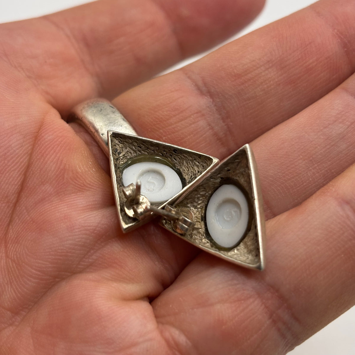 Silver Triangle Eye Earrings